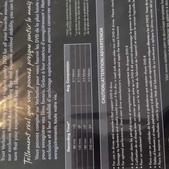 Verbatim Digital Movie DVD-R 3 Pack - 4.7GB/120 min 1x-4x Speed - Picture 3 of 6